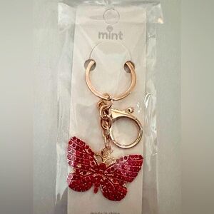 Butterfly, crystal embellishment, gold tone red NWT